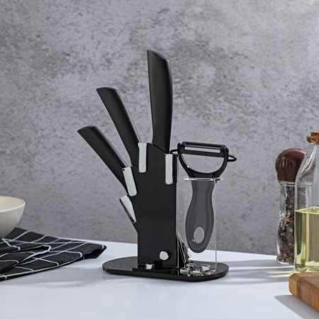 Set of knives on the stand Magistro Black, 4 objects: 3 knife, vegetable cleaning, black color-2