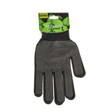 Garden gloves, x/b, with nylon thread, with PVC dots, size 9, black, Greengo-2