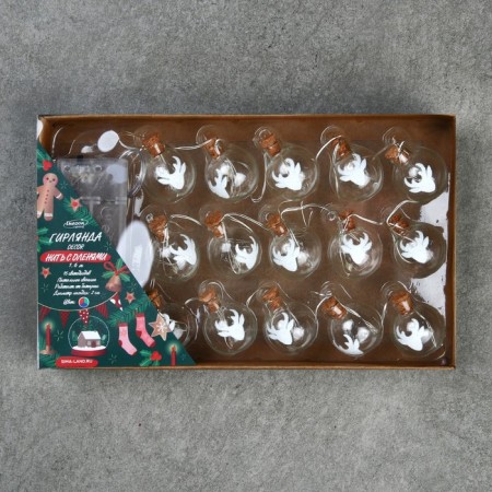 Garland “thread” 1.6 m with nozzles “Balls with a deer”, IP20, silver thread, 15 LED, glow of multi, Aah2-3