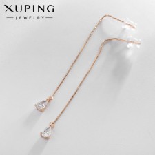 Серьги висячие со стразами XUPING протяжки, блеск, цвет белый в розовом золоте
