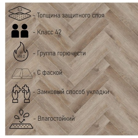 Waterproof SPC laminate Cronafloor Herringbone 4V oak Montpellier H004 640*128*4.5 mm 1.31m2-1
