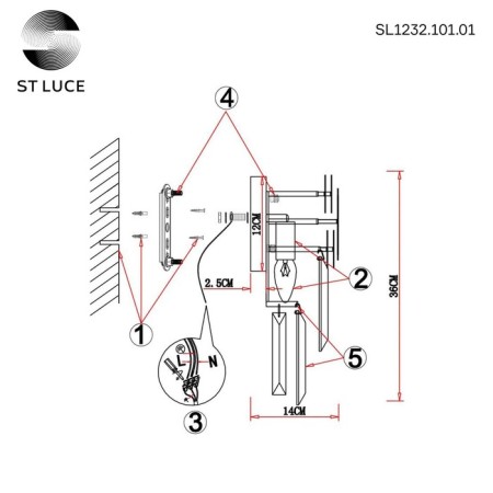 Sconces st. SL1232.101.01. Casorta. 1x60 W, E14, 21x34 cm, color chromium-4