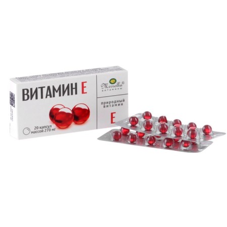 Mirrolla capsules vitamin E, natural tocopherol, 20 caps. In the pack.
