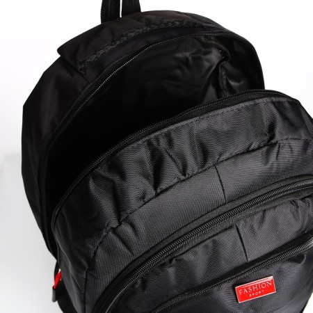 Male backpack on a zipper, 4 outer pockets, black/red color-5