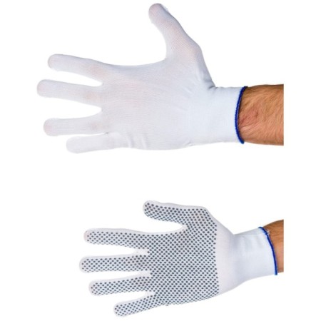 Gloves of nylon garden, knitting class 13, with PVC dots, size 10, white