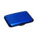 The business card between the plastic, metal, with the departments inside, blue