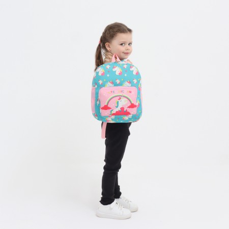 Baby backpack on lightning, 3 outer pockets, turquoise/pink color-5