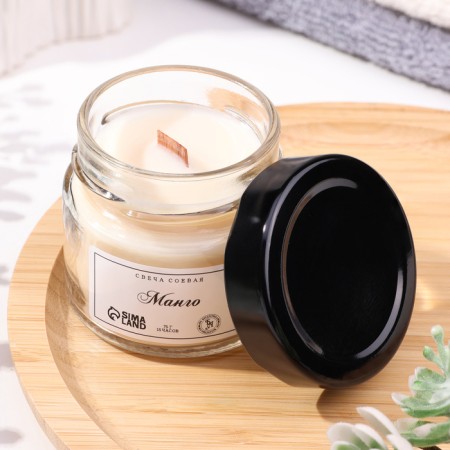 Aromatic candle made of soy wax in a bank, 75 g, mango-5
