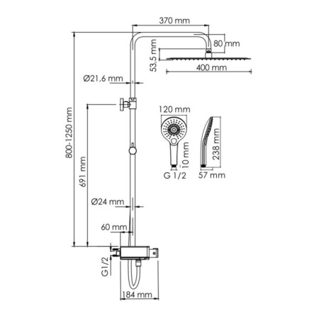 The shower system wasserkraft a113.119.101.ch thermo, tropical shower, thermostat, chrome-2