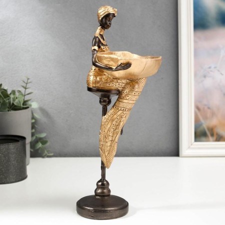 Souvenir Polystone stand "African with a dish, in a gold outfit" 31.5x10.5x12.5 cm-1