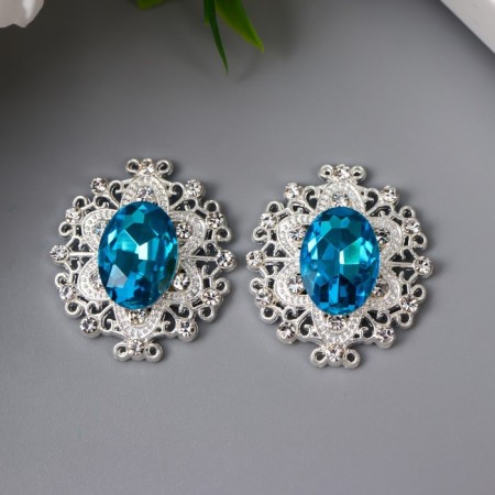 Decor for creativity Metal "Medallion Patal" Blue Crystal set 2 pcs 2.6x2.4 cm