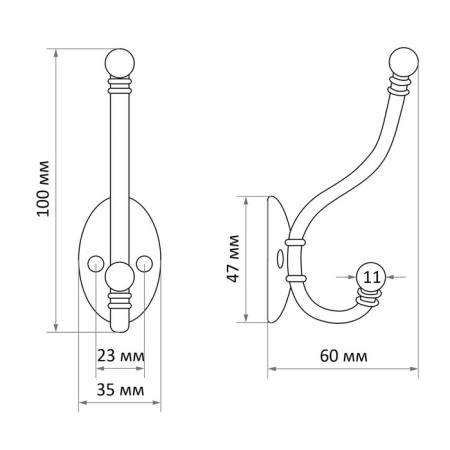 Hook furniture tundra TKD021, two -rod, black, 8 pcs TMP-1