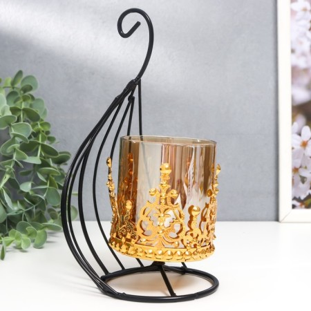 Summary metal, glass per 1 candle “curl” d-7.5 cm, gold, black 12x11x21 cm-3