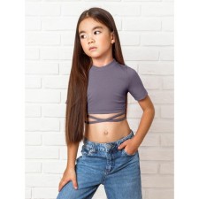 TOP for a girl with short sleeves on Generation ties, height 128 cm, purple color