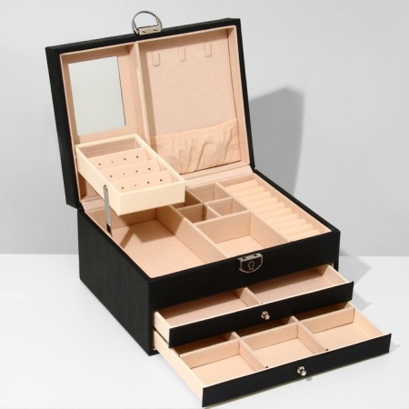 Steam for jewelry "Casket" sliding with a mirror, 22 × 17 × 11.5, black color-1