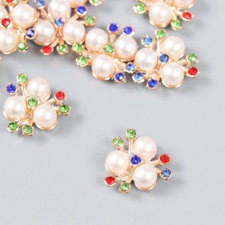 Decor for creativity plastic "3 pearls with colored rhinestones" set of 12 pcs 2x2 cm-1
