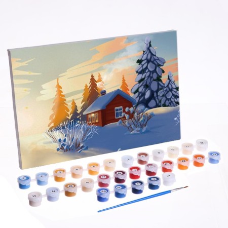 Picture on numbers on a canvas with a subframe "House in the Winter Forest" 20 × 30 cm-2