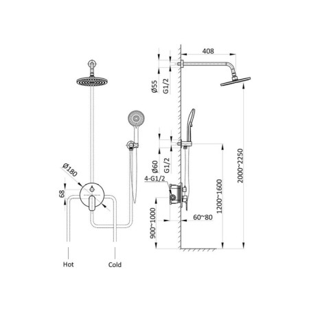 The shower system Vincea Esse VSFW-1E1ch, built-in, tropical shower, shower, chromium 1001402-2