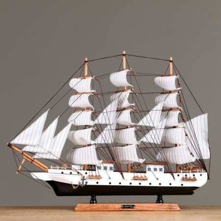 Souvenir ship large "Denmark", white sides, white sails with stripes, 65x65x10 cm