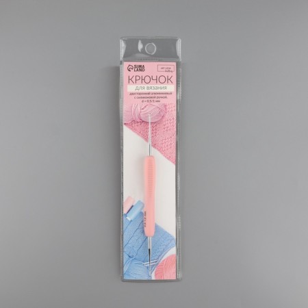 Knitting hook, bilateral, with silicone handle, d = 0.5/1 mm, 13.5 cm, pink color-5