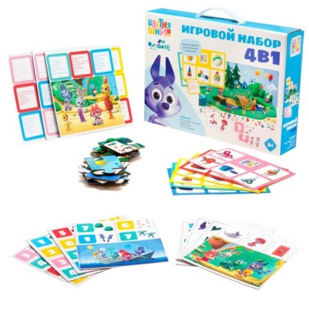 Game set 4 in 1 "Flower talls": lotto with riddles, memo-para, domino account, puzzle 24 elements-1