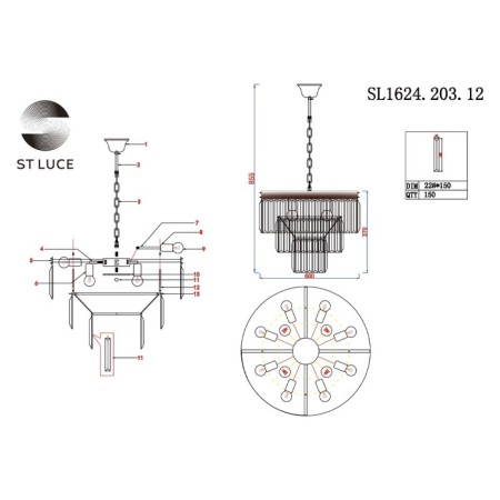 Suspended chandelier ST LUCE. SL1624.203.12. Ercolano. 12x40 W, E14, 60x60x38 cm, Shampan-6
