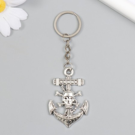 Metal keychain "Anchor with a skull" silver 3.6x5.5 cm-1