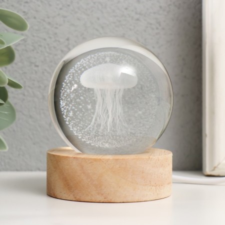 Souvenir glass backlight "Medusa" d = 6 cm stand wood, usb 6.5x6.5x7.5 cm-1