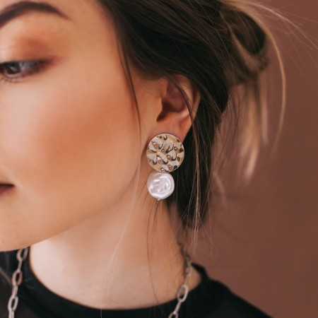 Earrings with pearls "Nephas", white color in silver-3