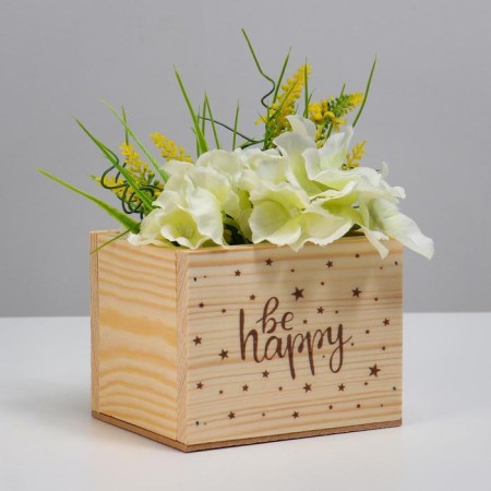 Wooden Kashpo, 12.5 × 10.5 × 9.5 cm "Be Happy", engraving