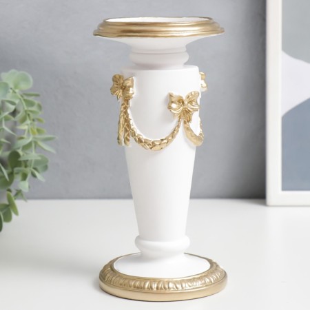Polystone candlestick for 1 candle "garland with a bow" white with gold 20x10x10 cm-2