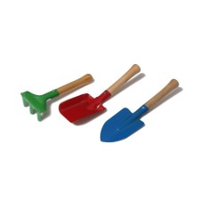 A set of garden tools, 3 objects: rake, scoop, spatula, length 20 cm, wooden handle, mix, Greengo
