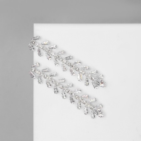 Hanging earrings with rhinestones "bunch" rectangles, white color in silver, 6.5 cm-3