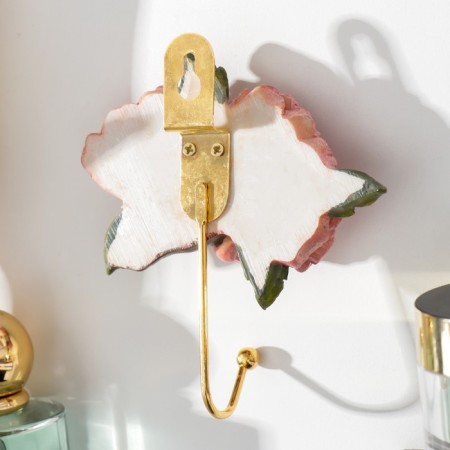 Decorative polystone hook, metal "pink peonies" 11x10.3 cm-2