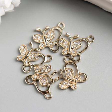 Decor for creativity metal, rhinestones "Double wing butterfly" gold 1.7x2 cm-2