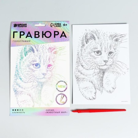 Engraving "fluffy kitten" A5, with a metallic effect "holography"-2