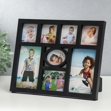 Photo frame plastic in 8 photos 5x5, 5x7, 9x13 cm "Best Moments" Black 20x25 cm-1