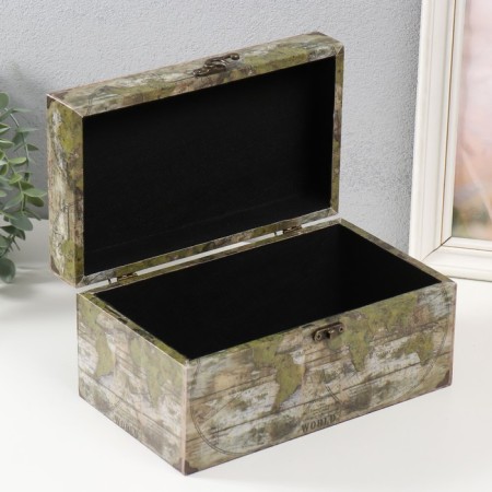 Casket wood to the leatherette "map" 24x14x12 cm-2