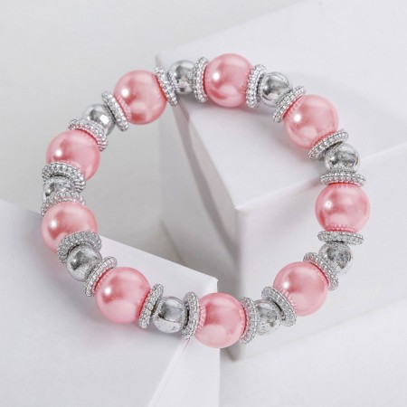 Bracelet Pearl "Bead" ball No. 12, pink color in silver, d = 6 cm-2