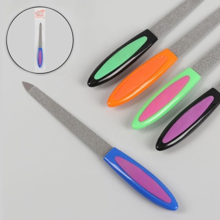 Metal file for nails, rubberized handle, 15 cm, color mix-1
