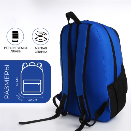 School backpack, 2 lightning departments, 3 pockets, black/blue color-1
