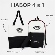 A backpack with a zipper, an outer pocket, a set of a chover, bag, black color