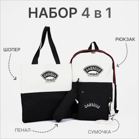 A backpack with a zipper, an outer pocket, a set of a chover, bag, black color