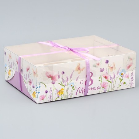 Capcake box, confectionery packaging, 6 cells “With Love and Care”, March 8, 23 x 16 x 7.5 cm-1