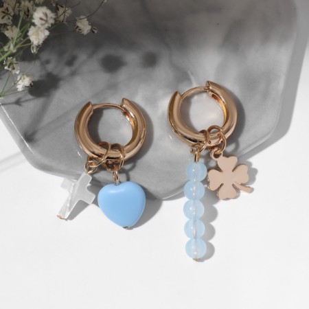 Earrings with the removable element "Transformer" cross, white-blue color in gold-1