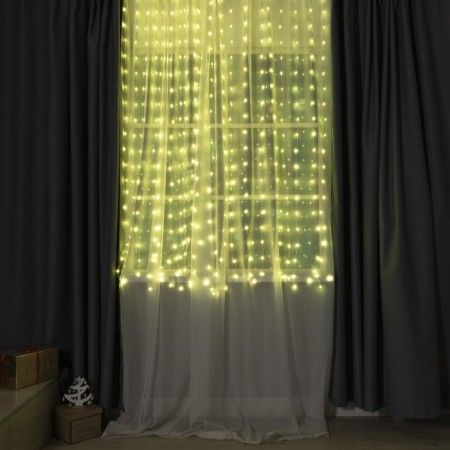 Smart garland "Curtain" 2 × 2 m Rosa, IP20, silver thread, 400 LED, application, glow RGB, USB-4