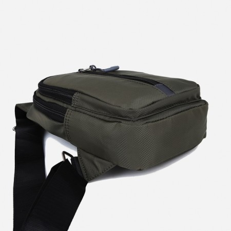 Male sling bag from textiles, headphones, green color-4