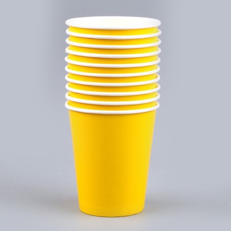 A single -single glass of a plain paper, yellow color, volume of 250 ml, set 10 pieces-1
