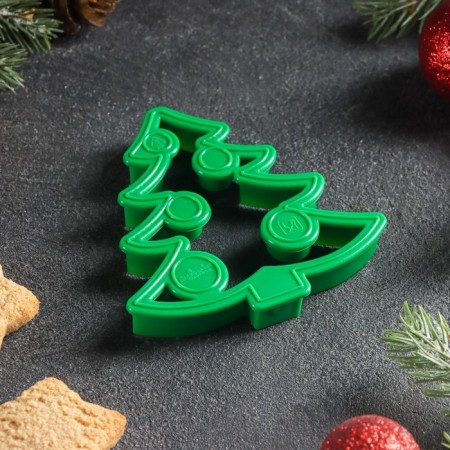 Form for cookies "Christmas tree", cutting, stamp, 8.5 × 8 cm, green color-1