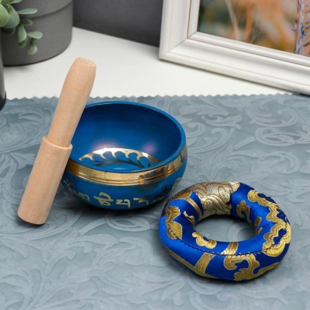 Singing Chalice Metal "Meditation" Blue with a resonator and pillow 4.2x9.5x9.5 cm-1